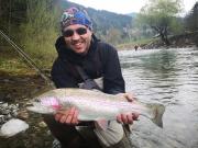 Rainbow trout and Oleg, April fly fishing Slovenia 2019 big R